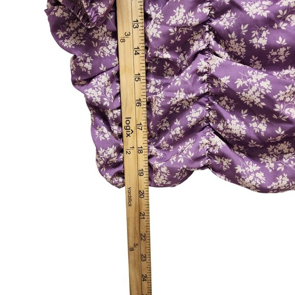 Celebrity Pink Womens Purple Puff Sleeve Ruched Top With Floral Print Size L - Picture 8 of 10